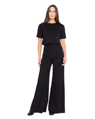 Ponte Knit Wide Leg Pant - Black