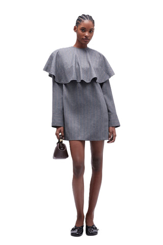 Brushed Wool Stripe Circle Collar Mini Dress - Pewter