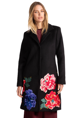 Sondra Embroidered Coat - Black