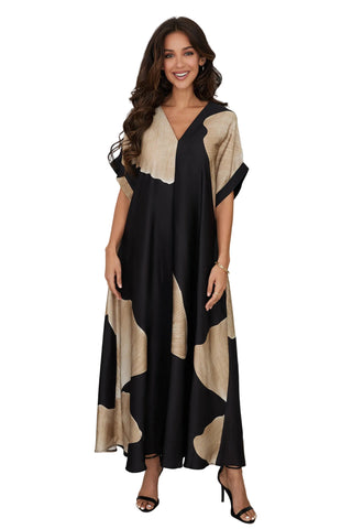 Milio Milano Gingko Print Kaftan Maxi Dress - Black