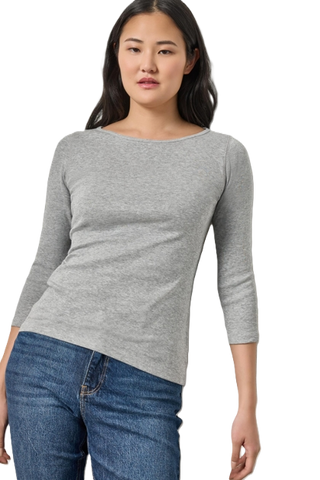 3/4 Sleeve Boatneck - Heather Grey