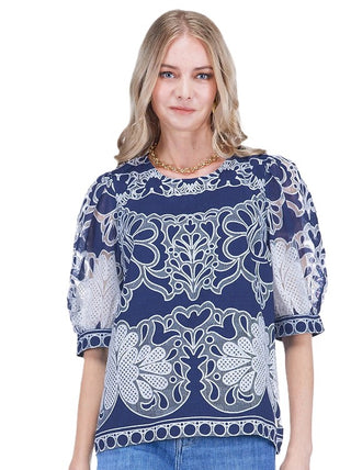 Jade Puff Sleeve Top - Navy Petal