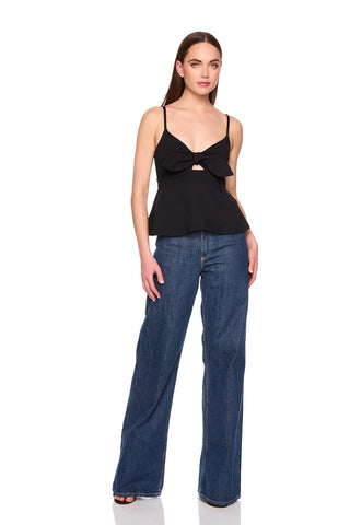 Tie Front Flare Top - Black