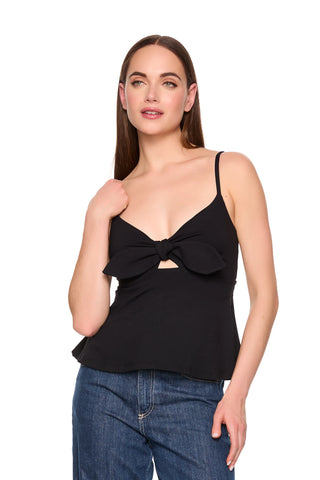 Tie Front Flare Top - Black