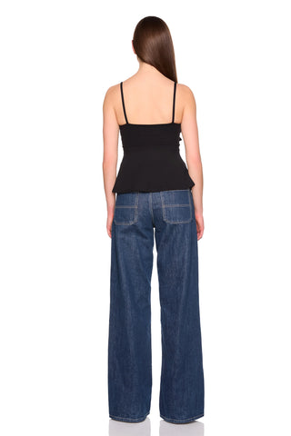 Tie Front Flare Top - Black