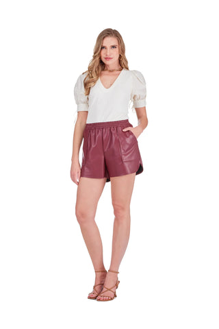 Joy Joy Fauz Leather Short - Wine