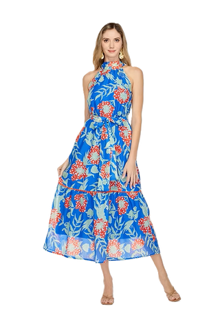 Trimmed Halter Maxi Dress- Royal Red