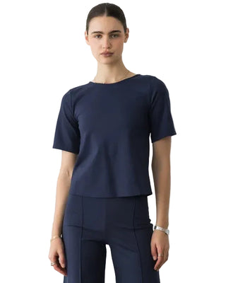 Ripley Rader Ponte Knit Short Sleeve Top Extended - Navy