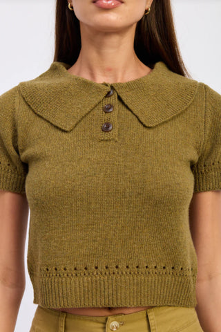 En Saison Elin Polo Sweater Top - Olive