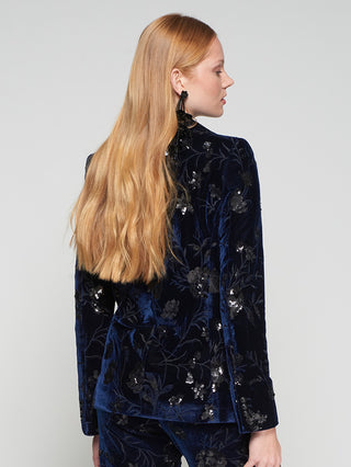 Embroidered Velvet Jacket - Deep Blue