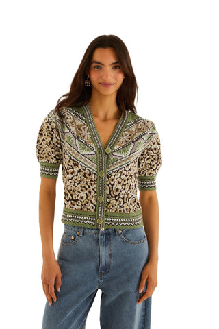 Farm Rio Knit Short Sleeve Cardigan - Primitive Leopard Brown