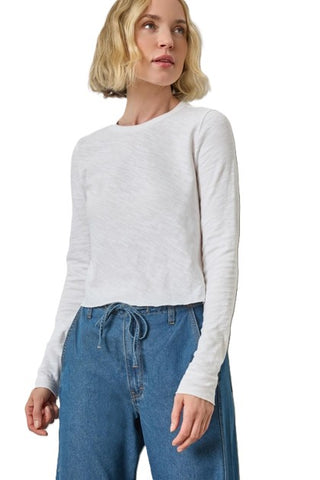 Long Sleeve Cropped Tee - White