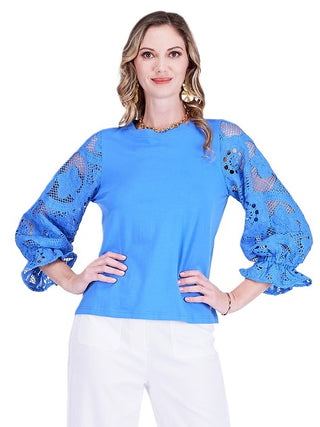 Laced Sleeve Pullover - Blue