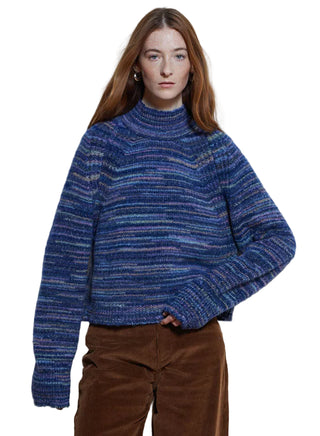 Autumn Cashmere Space Dye Boxy Mock W/ Shaker Detail - Nightsky