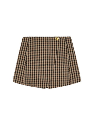 Check Wool Mix Skirt - Chicory Coffee