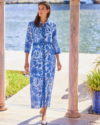 Minna Dress - Floral Blockprint Periwinkle