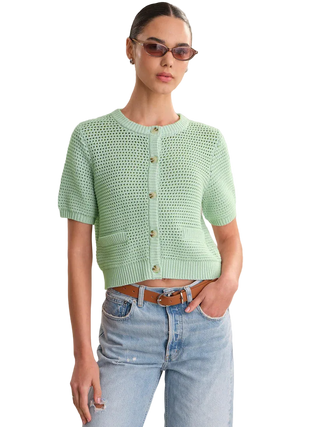 525 - Marie Pocket Front Crew Neck Cardigan - Silt Green