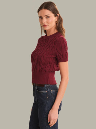 525 America Sky Cable Crew Neck Pullover - Dark Cherry