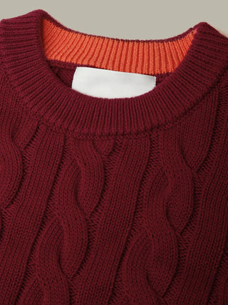 525 America Sky Cable Crew Neck Pullover - Dark Cherry