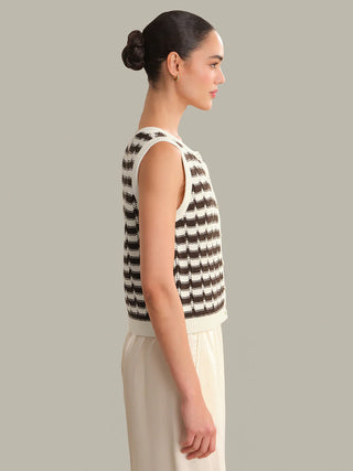 525 Isla Stripped Button Front Vest - Chalk