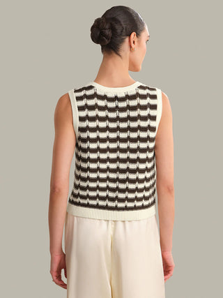 525 Isla Stripped Button Front Vest - Chalk