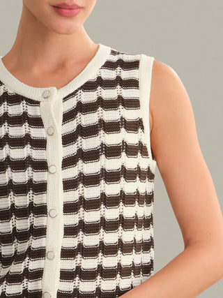 525 Isla Stripped Button Front Vest - Chalk