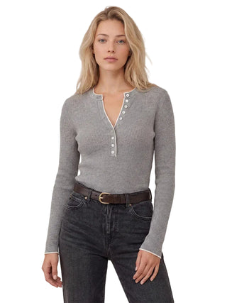 525 America Emmeline Rib Layered Henley - Heather Grey Combo