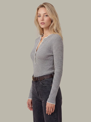 525 America Emmeline Rib Layered Henley - Heather Grey Combo