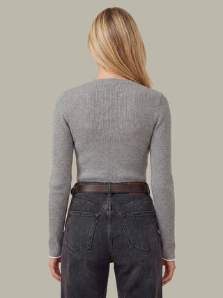 525 America Emmeline Rib Layered Henley - Heather Grey Combo
