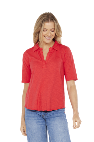 Half Sleeve Easy Polo Tee - Fiery Glow