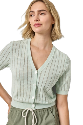 Open Stitch V-Neck Cardigan - Blue Mist