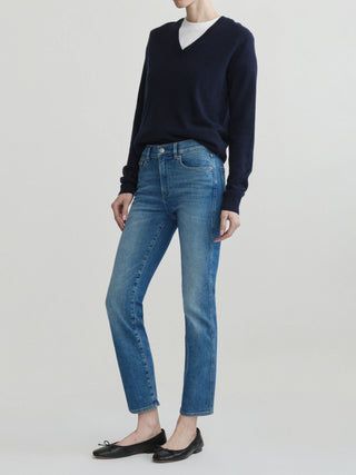 DL 1961 Mara Straight: Mid Rise Instasculpt Ankle - Crisp Air