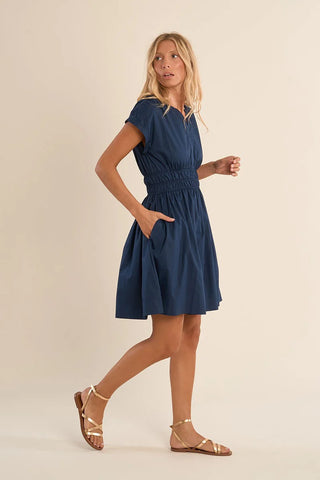Ladies Woven Dress - Navy Blue