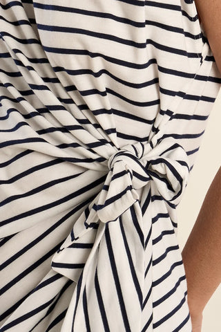 Ladies Knitted Dress - White/Navy Blue