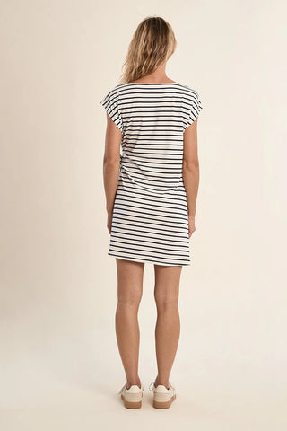 Ladies Knitted Dress - White/Navy Blue