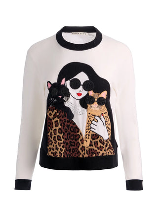 Gleeson Staceface Leopard Pullover - Soft White Multi