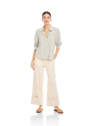 Leighton Ruched Sleeve Shirt - Sage