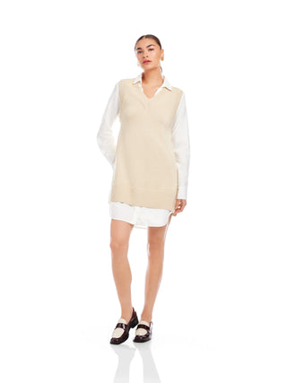 Elora Mixed Media Vest Dress - Oatmeal