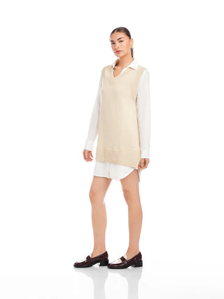 Elora Mixed Media Vest Dress - Oatmeal