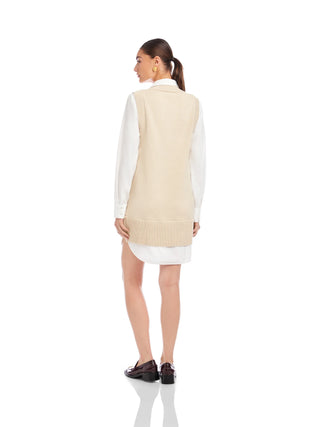 Elora Mixed Media Vest Dress - Oatmeal
