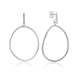 Twisted Oval Hoop Earrings - Silver