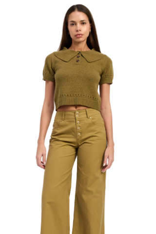 En Saison Elin Polo Sweater Top - Olive