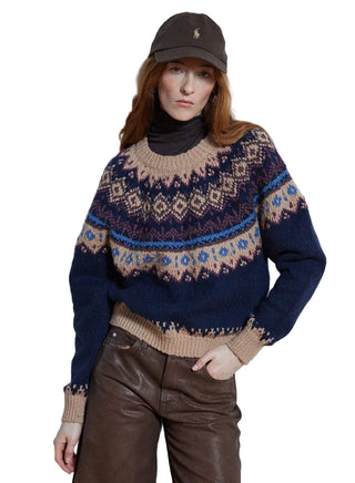 Autumn Cashmere Chunky Fair Isle Crew - Navy Combo