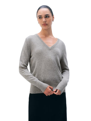 Cashmere V Neck - Grey Heather