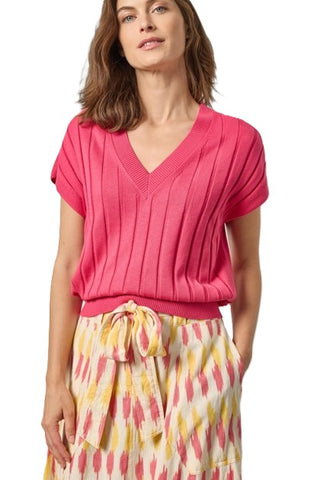 Wide Rib Wedge V-Neck Sweater - Azalea