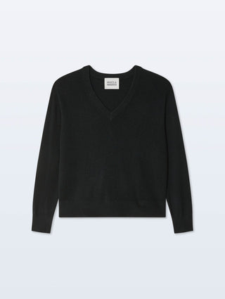 White + Warren Cashmere V Neck - Black