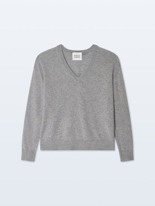 White & Warren Cashmere V Neck - Grey Heather