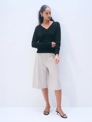 White + Warren Cashmere V Neck - Black
