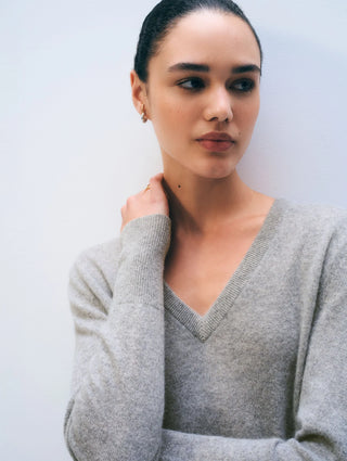 White & Warren Cashmere V Neck - Grey Heather