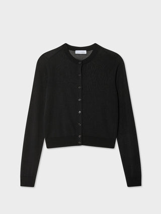 White & Warren Paperfine Crewneck Cardigan - Black